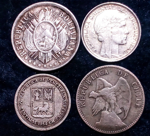 Monedas Americanas Variadas. Lote X 4 Uni. Plata