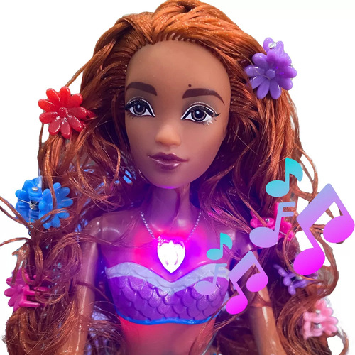 Boneca A Pequena Sereia Ariel Musical Preta Morena Acessório