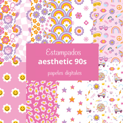 Kit Papeles Digitales Fondos Imprimibles Aesthetic Retro 90s