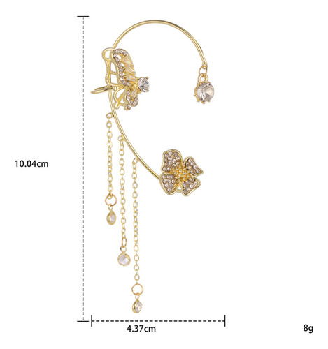 1pç Brinco Piercing Borboleta Flor Strass Pendurar Ajustável