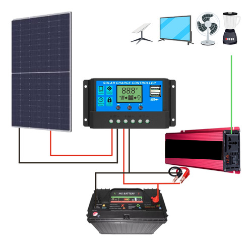 Kit Batería Solar 120ah 12v Inversor 1000w Y Controlador