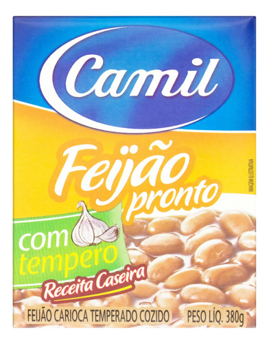 Feijão Carioca Pronto com Tempero Camil Caixa 380g