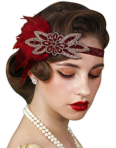 Diadema Elastica De Plumas Sweetv De Los Años 20, Tocado D