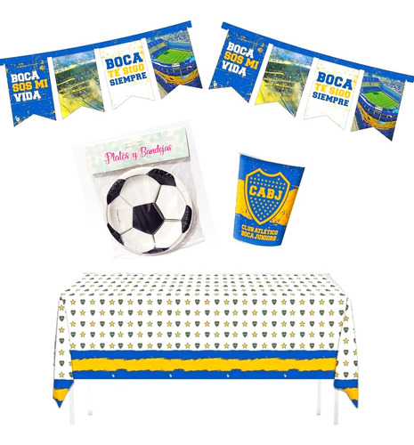 Kit Descartable Otero Boca Fiesta Fútbol Cumpleaños