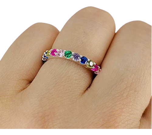 Anillo Sin Fin Cubic Redondo Multicolor Plata 925 Ap 440-8