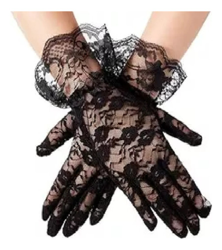 X12 Guantes Encaje Cortos Negro Dama Antigua Disfraz