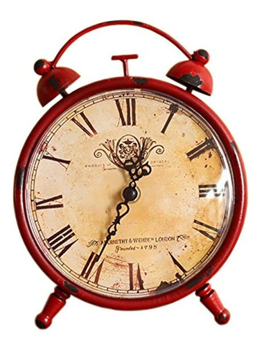 Reloj De Mesa O Escritorio Hierro Diseño Retro, Color Rojo