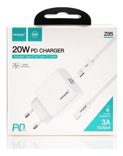 Cargador 20w + Usb Tipo C Type C Pd Carga Rapida Qihang Z85 Color Blanco