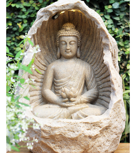 Fonte Água Buda Cascata Decoração Jardim Iluminada Led Hindu