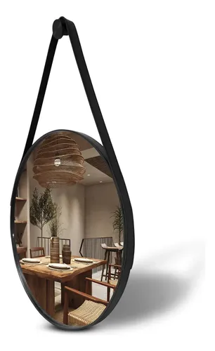 Espelho Redondo Adnet 60cm com Alça de Couro Preto Eddias Decorativo — R$ 74,90 em Mercado Livre, 47% OFF