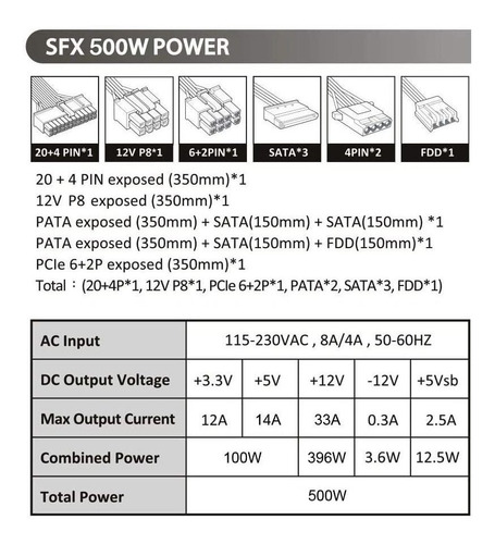 Apevia Sfx-ap500w Mini Itx Solución / Micro Atx / Sfx 500w F