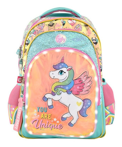 Mochila Footy Unicornio  18 Lentejuelas Luc Led C/canopla 