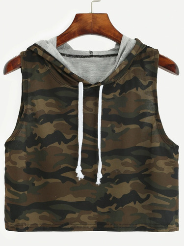 Croptop Camuflaje Militar Con Capucha Blusas Dama Ropa Mujer