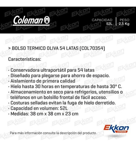 Imagen 2 de 10 de Bolso Termico Oliva 54 Latas Coleman (col70354)