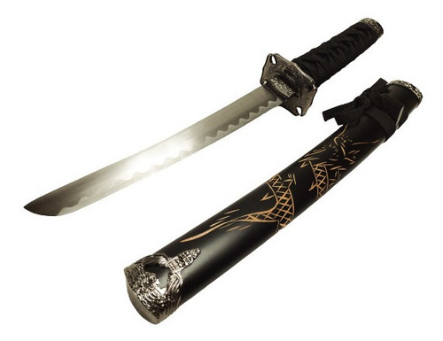 Espada Katana Tanto Bainha Dragão Esculpido Aço 440c Suporte