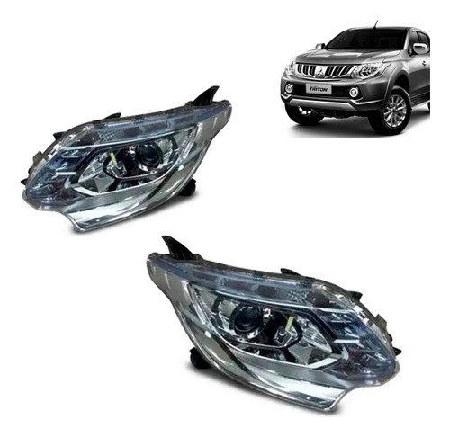Farol L200 Triton 2017 18 19 20 Cromado Elétrico Pisca Azul