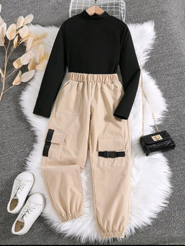 Conjunto De Cargo Pants Y Sueter Cuello Alto Para Niñas 