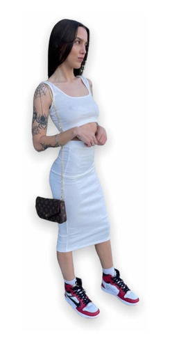 Imagen 2 de 4 de Conjunto Top Crop Y Pollera Falda Larga Mujer