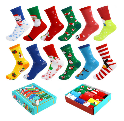 Calcetines Navidad Térmicos Divertidos Y Cálidos 12 Pares