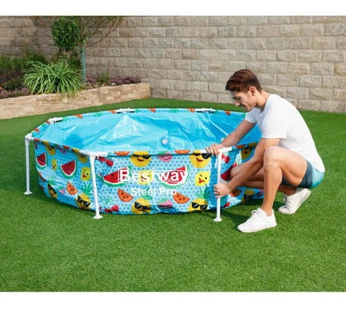 Piscina estructural redonda Bestway 56432 con capacidad de 1688 litros de 2.44m de diámetro multicolor