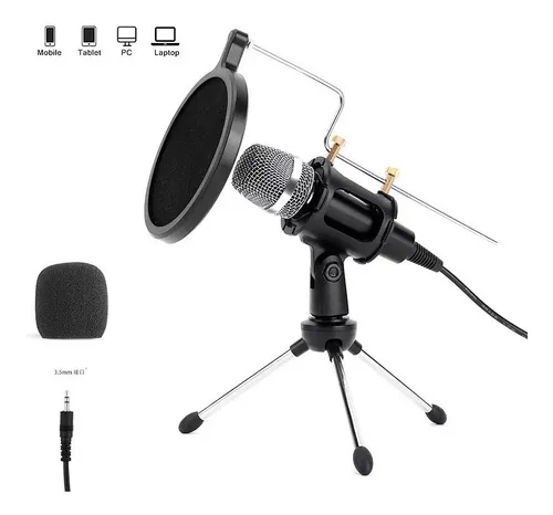 Mini Micrófono De Condensador Con Filtro De Trípode Mini Mic Color Negro