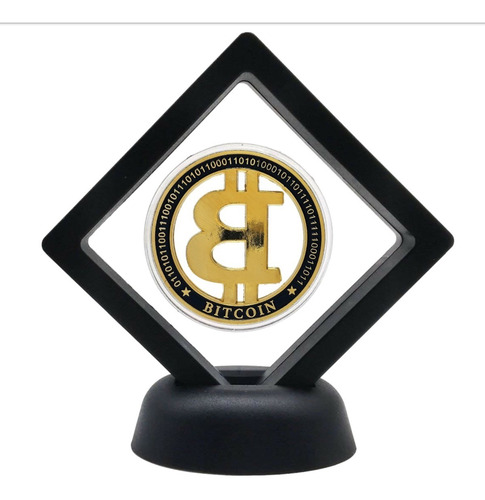 Imagen 2 de 6 de Bitcoin Moneda Oro En Elegante Exhibidor Flotante Vista 360!