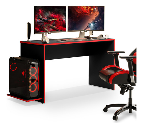 Mesa Escrivaninha Gamer Madri Rofemar Industrial Compacta Com Espaço 2 Monitores Rofemar Moveis cor Preto/Vermelho