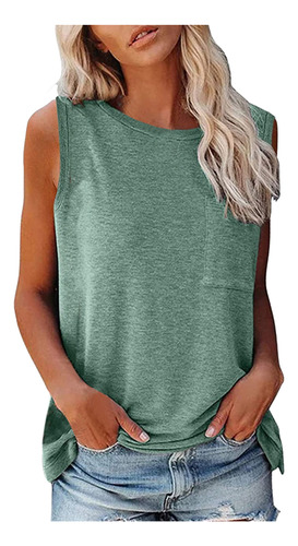 Camiseta Casual Con Bolsillos Sin Mangas Lisas Para Mujer, D