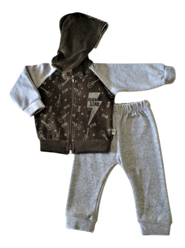 Conjunto Bebe Plush Campera Capucha Forrada Y Pantalón