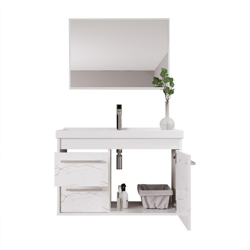 Gabinete Banheiro Em Mdf E Cuba - Potenza Branco 60cm