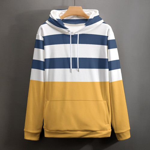 Sudadera Con Capucha 3d De Moda A Rayas Azules Y Blancas Con