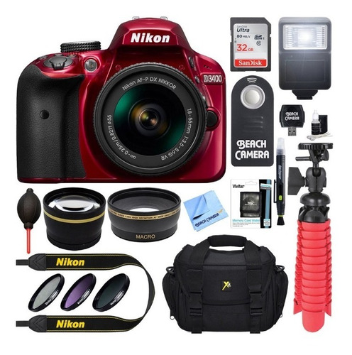 Nikon D3400 Cámara Digital Roja + Full Accesorios