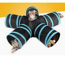 Comprar Juguete plegable para mascotas con forma de túnel en forma de estrella, 5 salidas, color: negro y azul