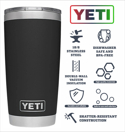 Termo Yeti 20oz Tapa Clásica Personalizado Grabado Láser Negro