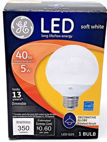 Foco Led Decorativo Globe G25 350 L 5w 40w, General Electric