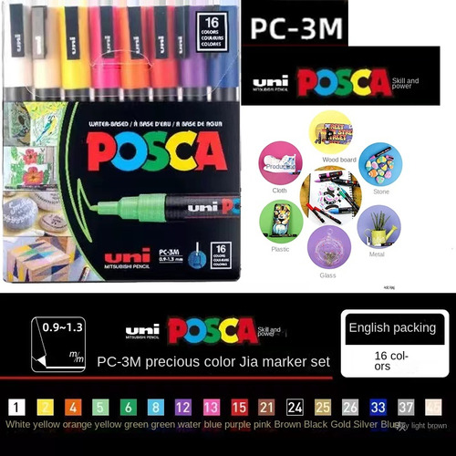 Originales  Uni Posca Pc-3m Punta Media 16 Colores  Artes