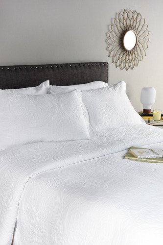 Imagen 7 de 9 de Cubrecama Algodón Jacquard Importado + Funda - Twin Blanco