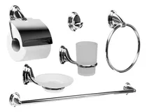 Comprar Kit Accesorio Para Baño 6 Piezas Cromo Y Vidrio Sanitario *