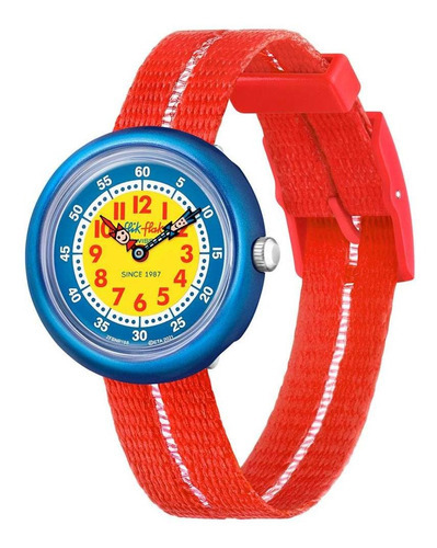 Reloj Flik Flak Retro Red Para Niños Zfbnp188 Correa Roja Color de la malla Rojo Color del bisel Azul Color del fondo Amarillo