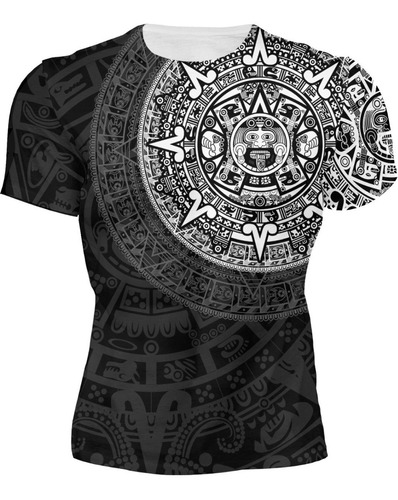 Playera Sublimada Calendario Prehispánico México Negro 