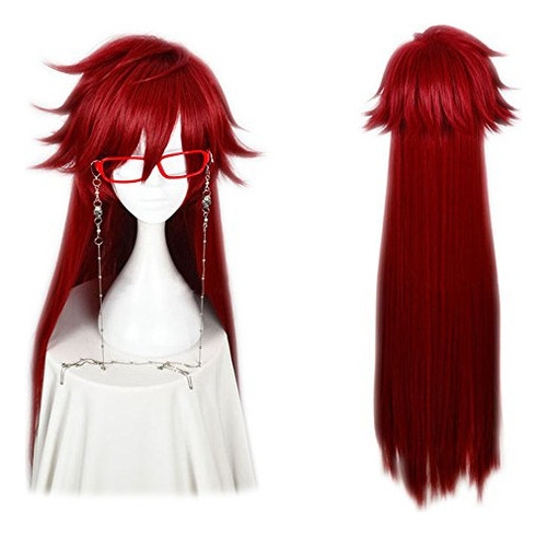 Magia Acgn Grell Sutcliff Rojo Largo Recto De Moda Fiesta De