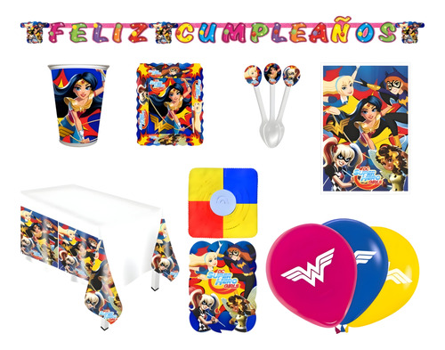 Kit Infantil Decoración Fiesta - Dc Super Hero Girls X20 Inv