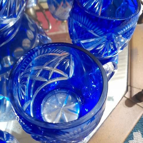 Imagem 7 de 10 de Poncheira Antiga Cristal Bohemia Double Overlay Azul Cobalto