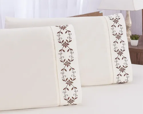 Jogo De Lençol Casal Cama Queen Veneza Palha E Marron 3pçs