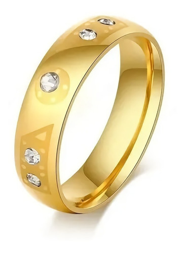 Anillo Acero Inoxidable Argolla Color Oro Piedras Cz Mujer