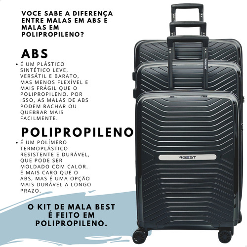 Kit Conjunto 3 Malas Best M70 4 Rodas Pmg Tsa Duravel