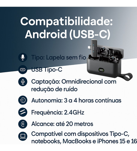 Microfone De Lapela Duplo Anti Ruído Sem Fio Redondo Premium