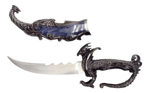 Adaga Aço Dragão Blue Faca Espada Bainha Colecionar 38cm