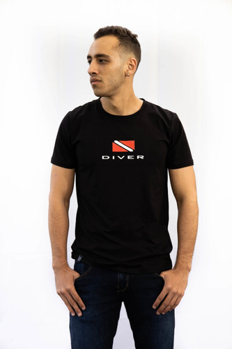 Camiseta De Buceo The Ocean Lung Diver Flag Negra