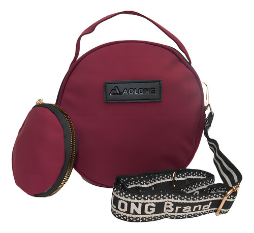 Bolsa Feminina Transversal Redonda Com Porta Moeda Cor Vinho